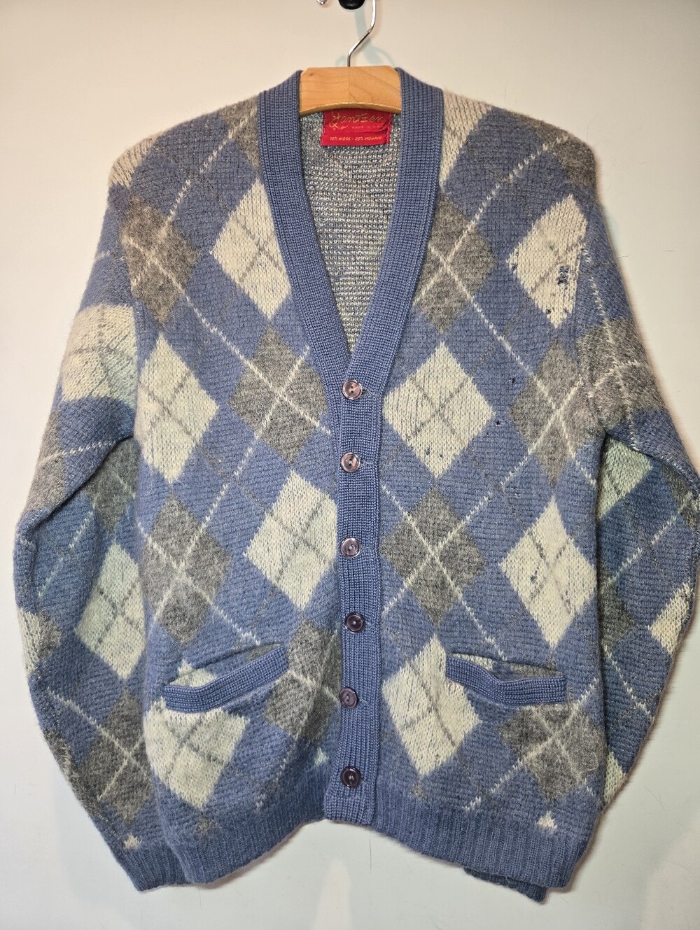 Vintage 60s Jantzen Cardigan Sweater Medium Diamond Print Grandpa